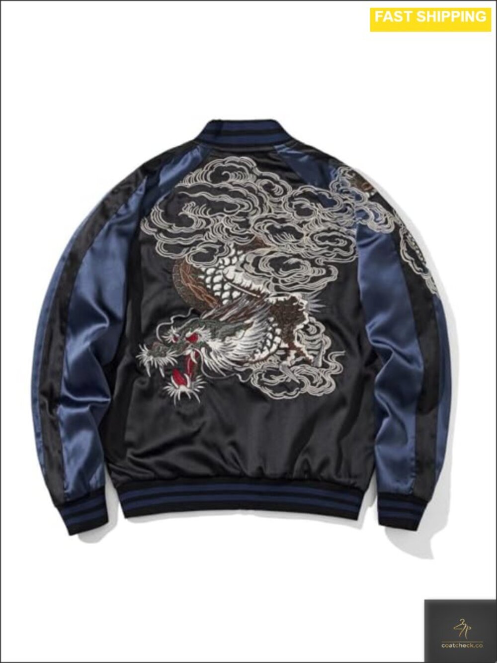 Satin Reversible Embroidered Bomber Varsity Jacket Dragon Japanese Style